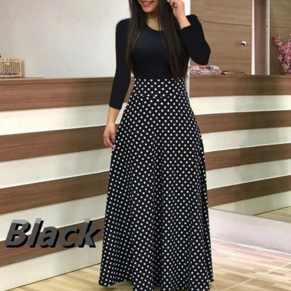 polka dot long sleeve maxi dress